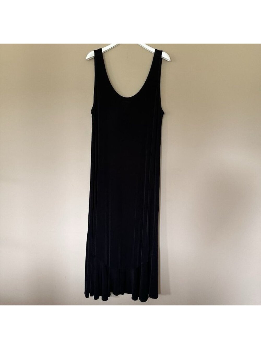 Chicos Travelers Black Stretchy Maxi Tank Dress XL 16 Sleeveless Ruffle Slinky